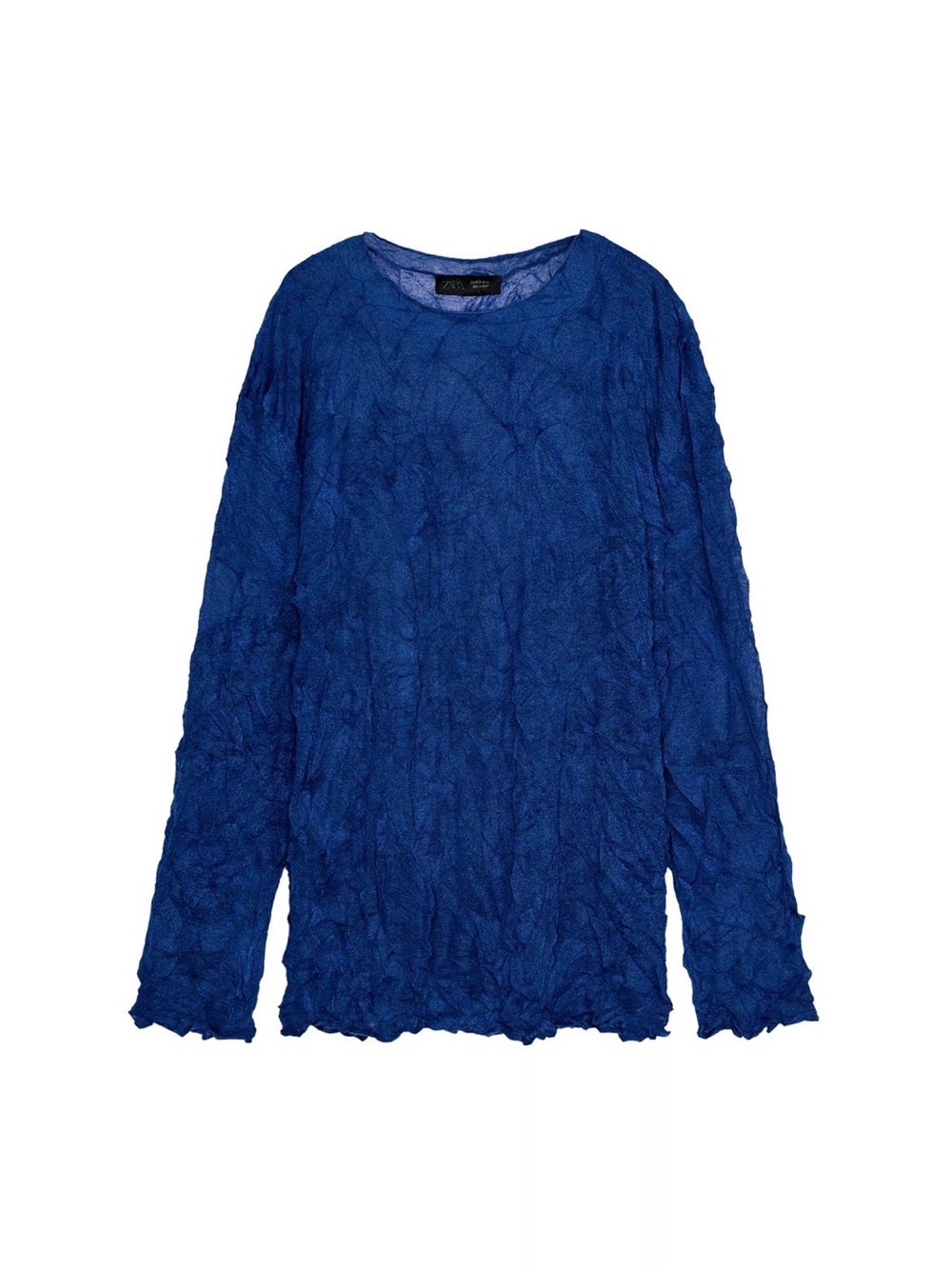 Zara Royal Blue Crinkled Long Sleeve Top